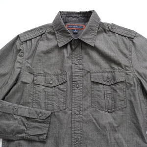 PD&C Shirt Mens Gray Long Sleeve Button Up Roll Sleeves Epaulets